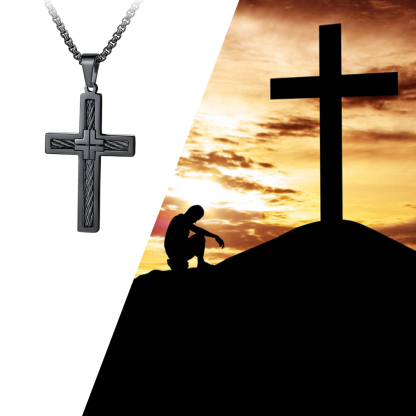 Twisted Pattern Cross Necklace Pendant Stainless Steel Black - product main concept