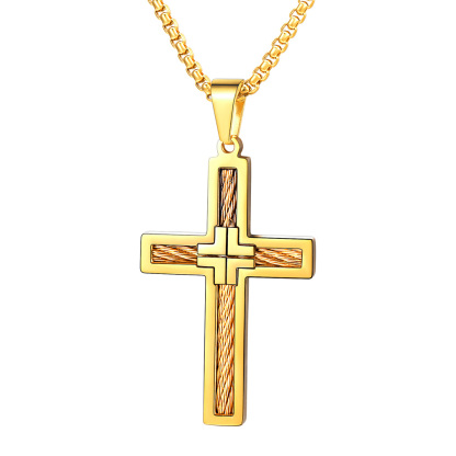 Twisted Pattern Cross Necklace Pendant Stainless Steel Gold - main image