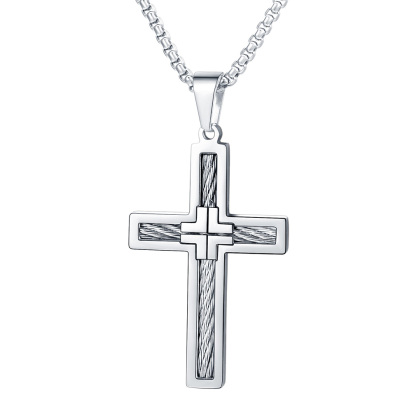 Twisted Pattern Cross Necklace Pendant Stainless Steel Silver - main image