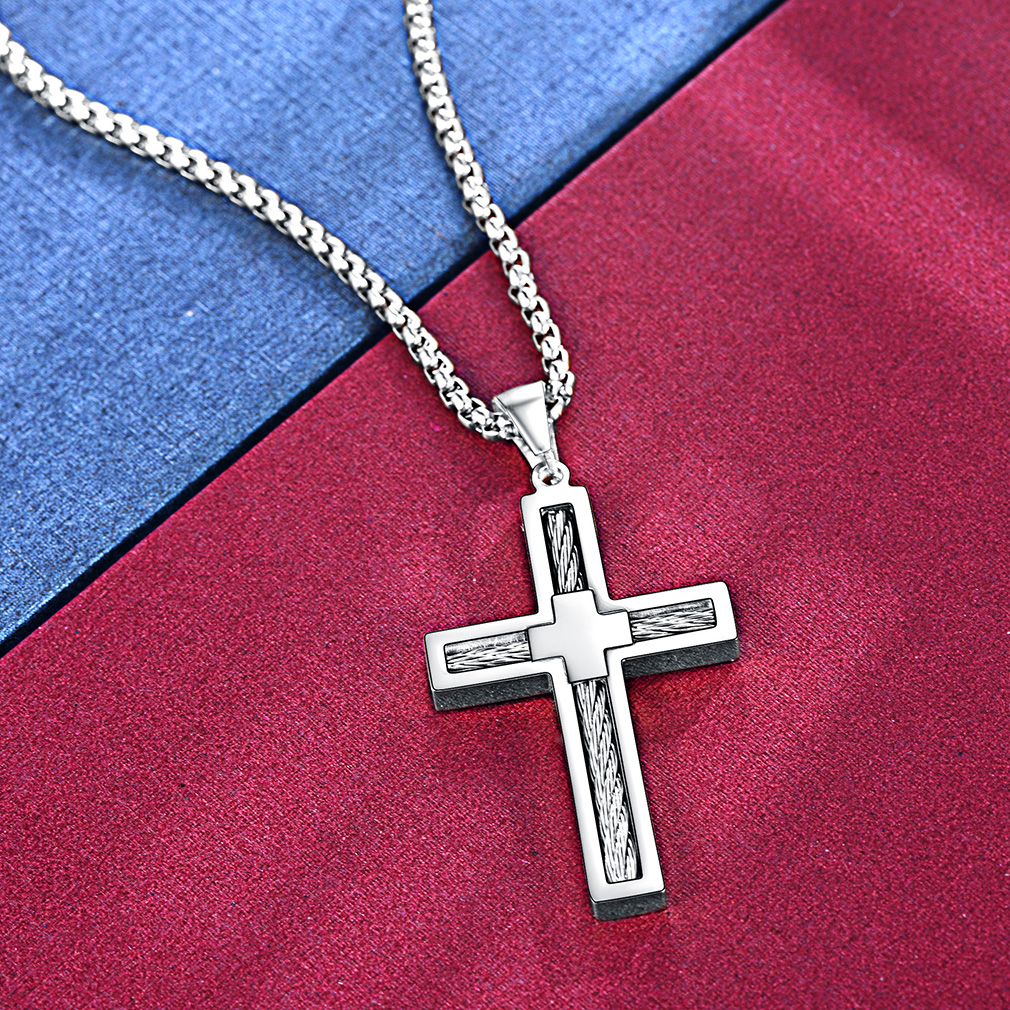 Twisted Pattern Cross Necklace Pendant Stainless Steel Silver - product detail