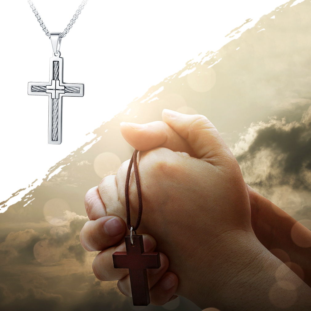 Twisted Pattern Cross Necklace Pendant Stainless Steel Silver - product main concept