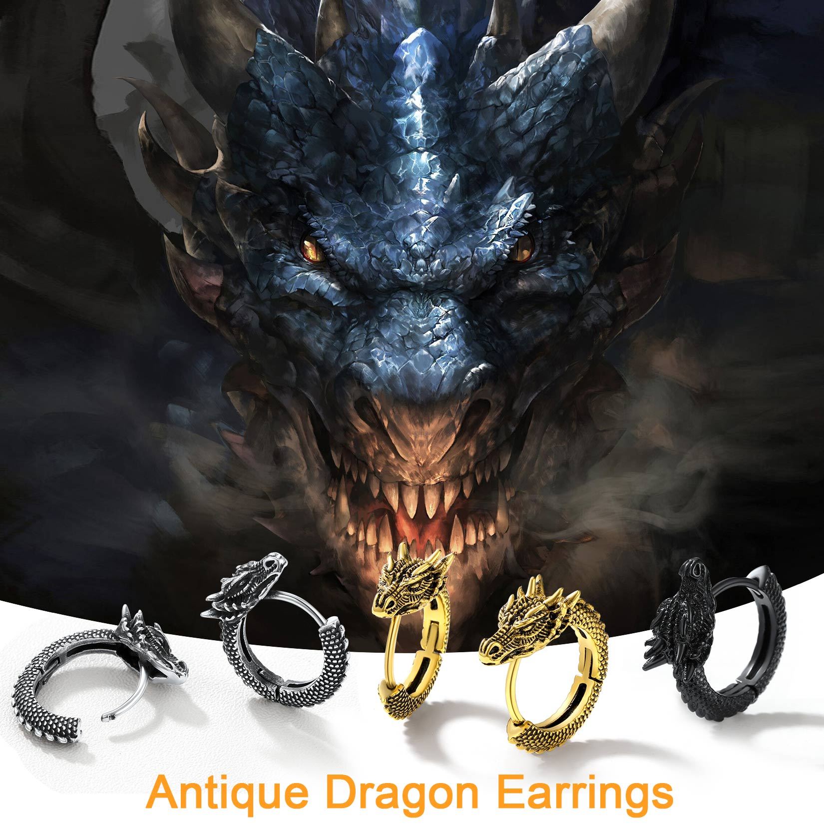 Retro Animals Circle Dragon Hoop Earrings