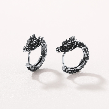 Retro Animals Circle Dragon Hoop Earrings
