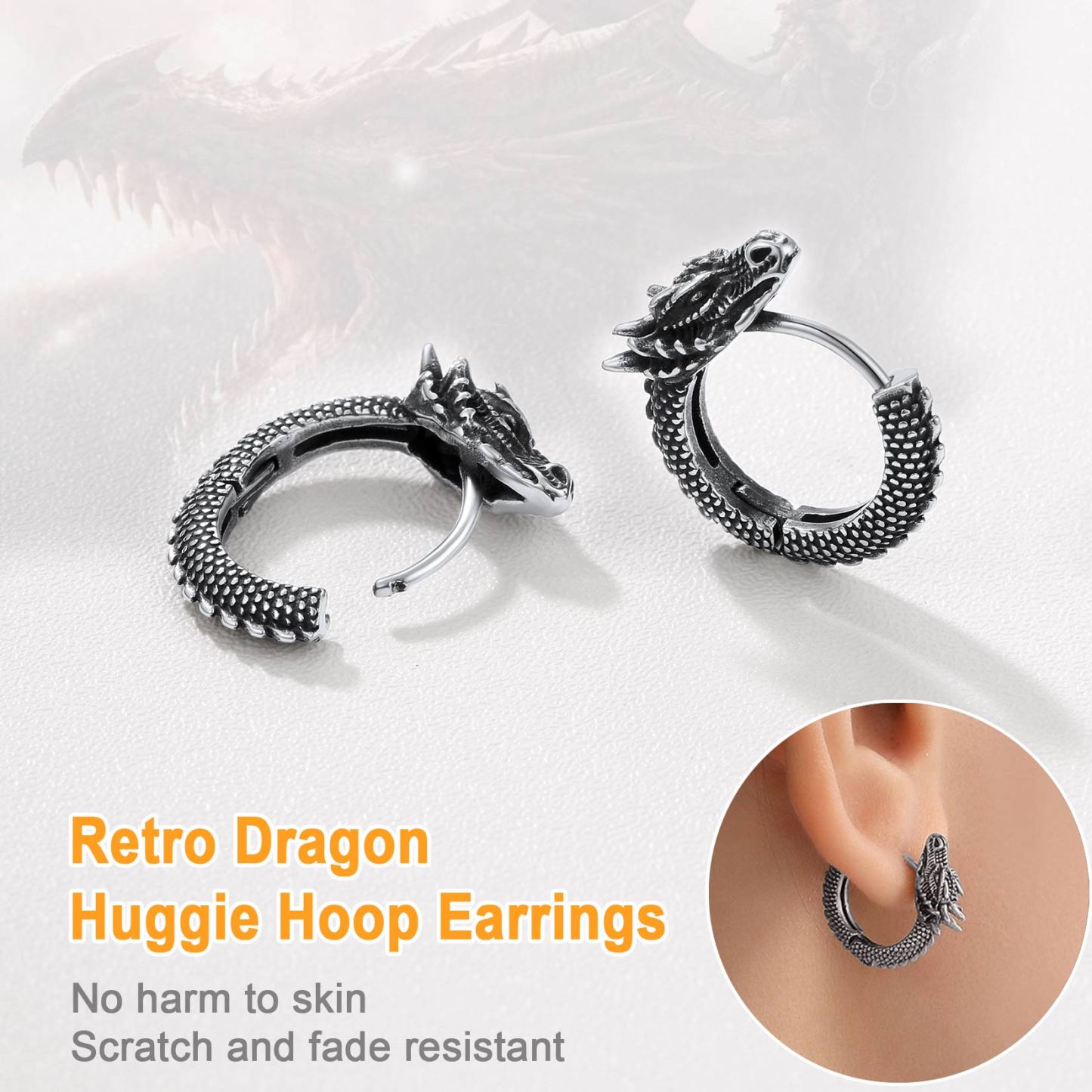Retro Animals Circle Dragon Hoop Earrings