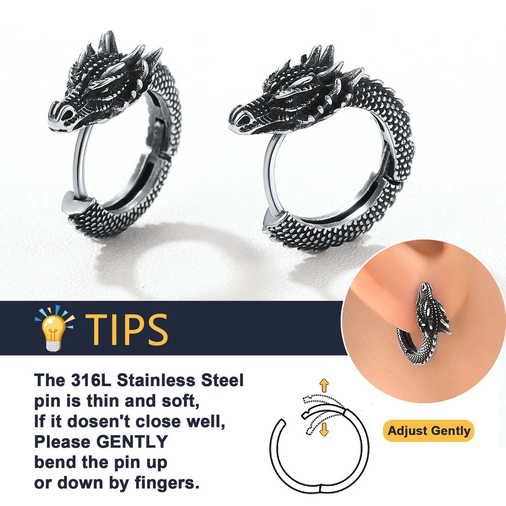 Retro Animals Circle Dragon Hoop Earrings