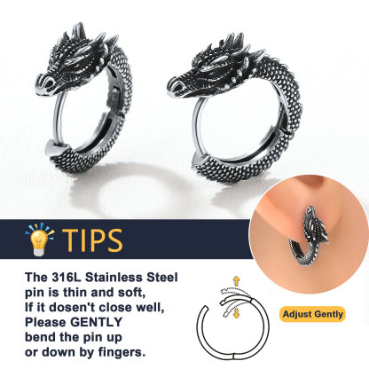 Retro Animals Circle Dragon Hoop Earrings