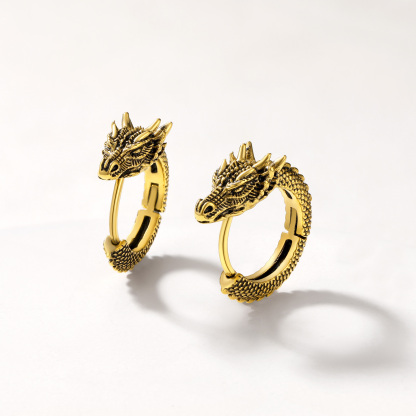 Retro Animals Circle Dragon Hoop Earrings