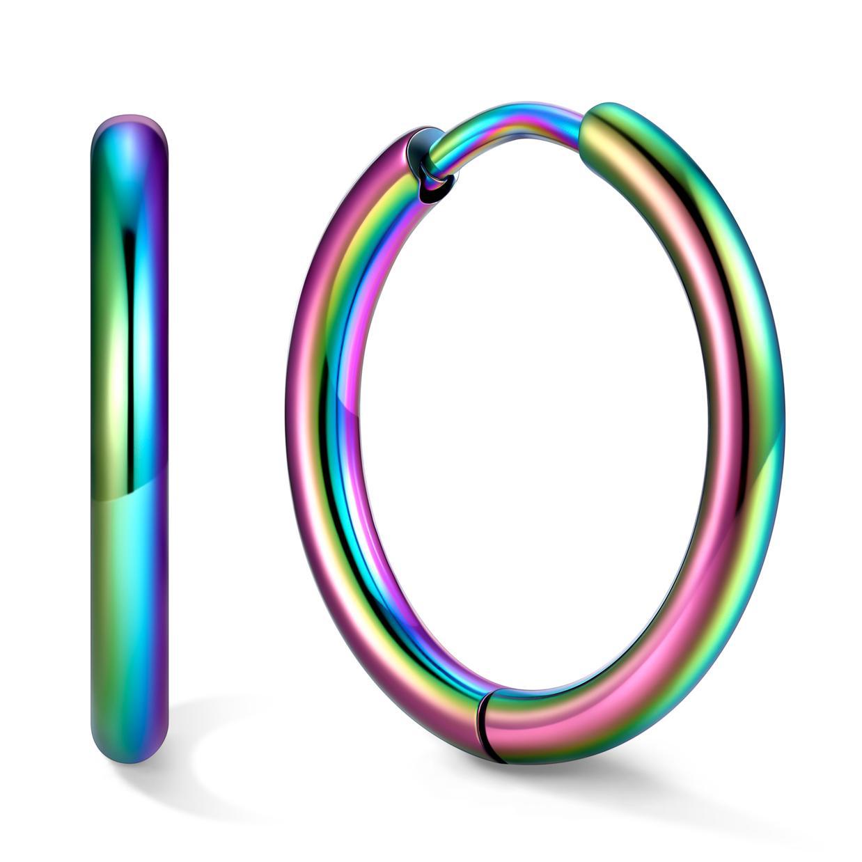 Stainless Steel Black Hoop Earrings for Men