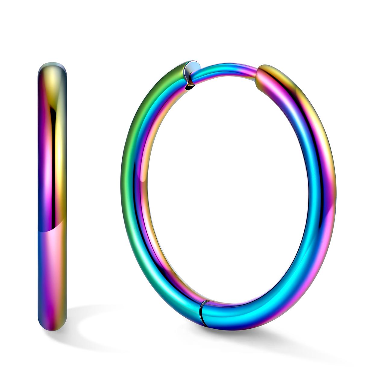 Stainless Steel Black Hoop Earrings for Men