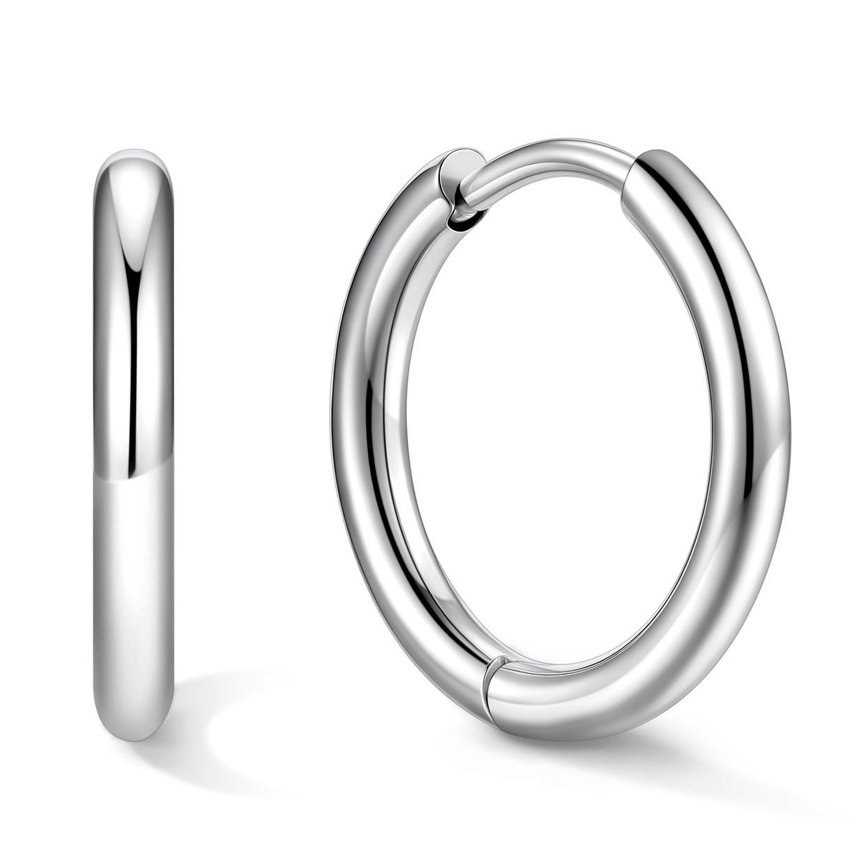 Stainless Steel Black Hoop Earrings for Men