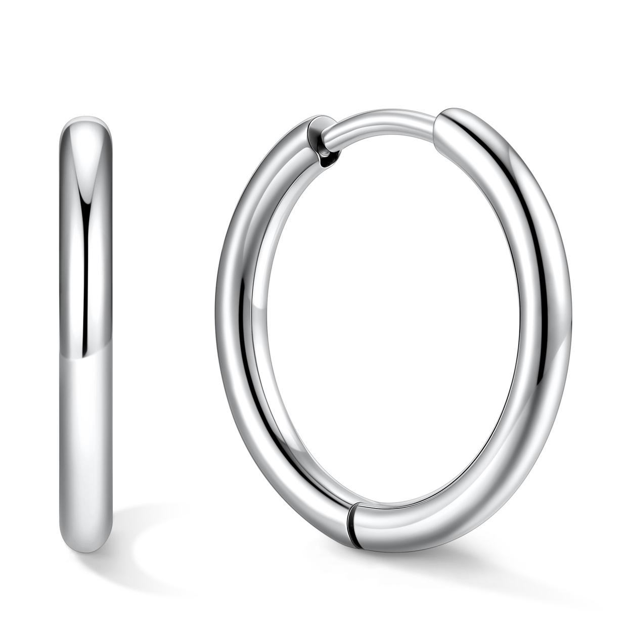 Stainless Steel Black Hoop Earrings for Men