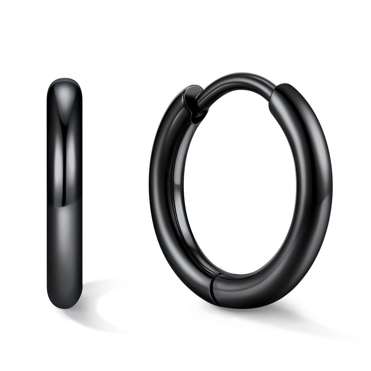 Stainless Steel Black Hoop Earrings for Men