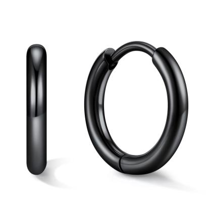 Stainless Steel Black Hoop Earrings for Men