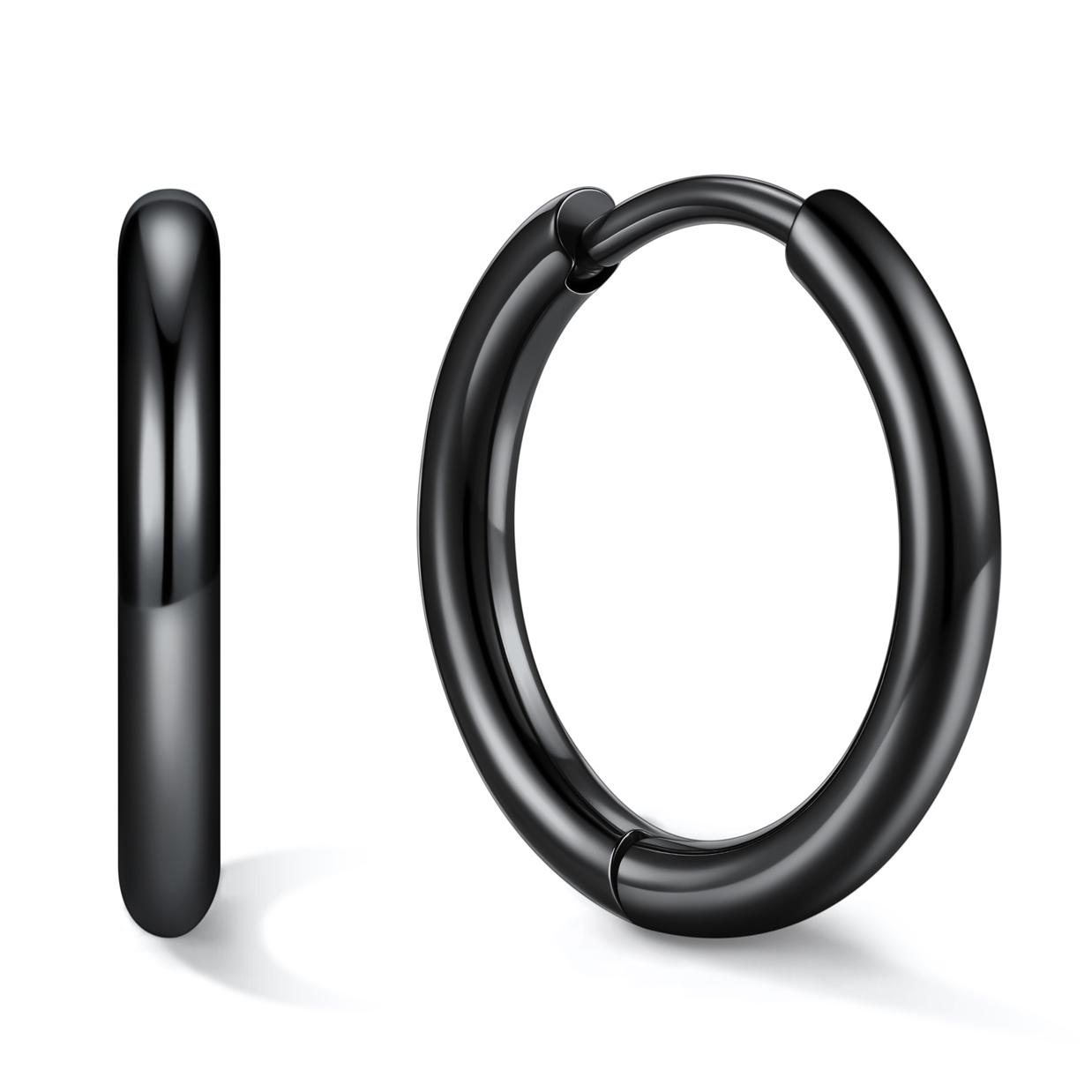 Stainless Steel Black Hoop Earrings for Men