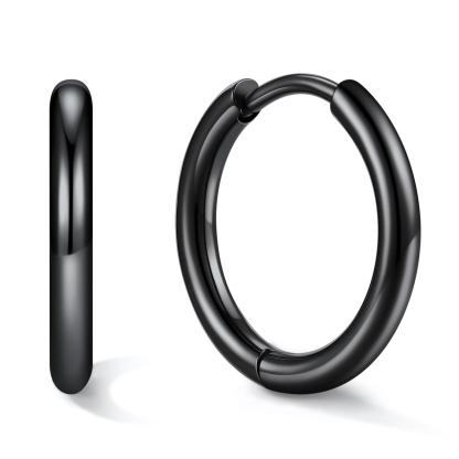 Stainless Steel Black Hoop Earrings for Men