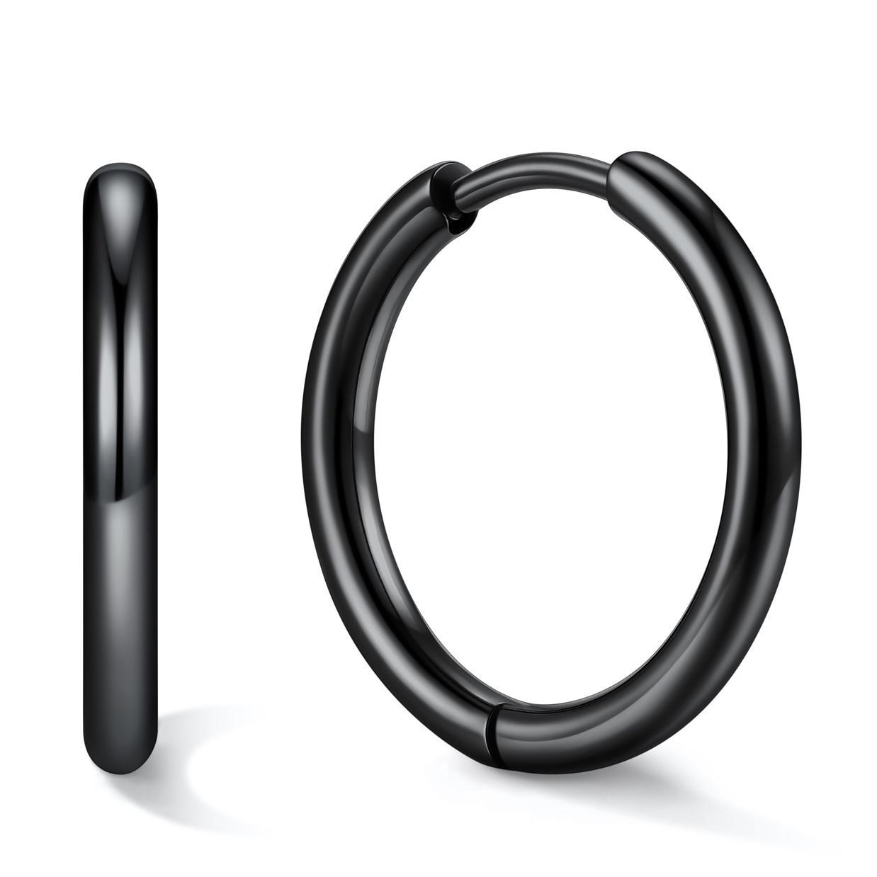 Stainless Steel Black Hoop Earrings for Men