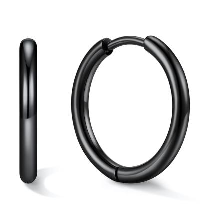 Stainless Steel Black Hoop Earrings for Men
