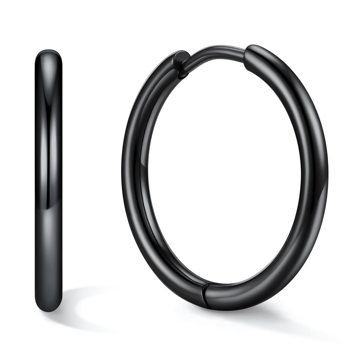 Stainless Steel Black Hoop Earrings for Men