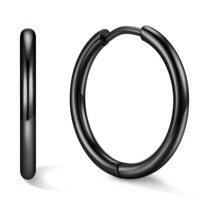Stainless Steel Black Hoop Earrings for Men