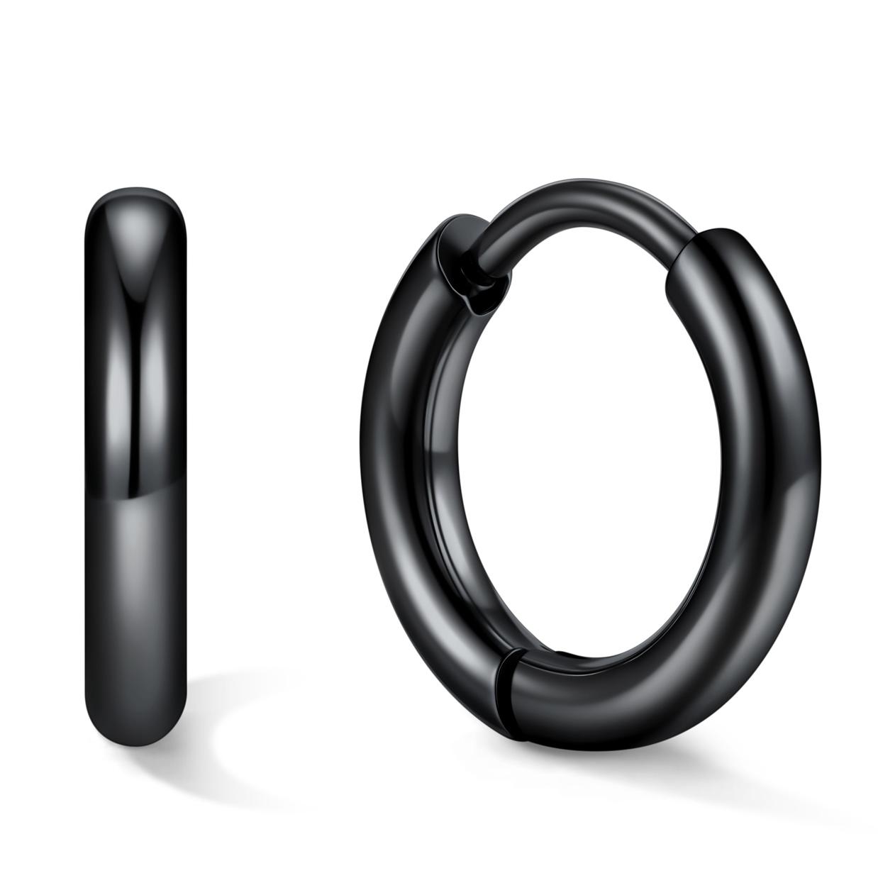 Stainless Steel Black Hoop Earrings for Men