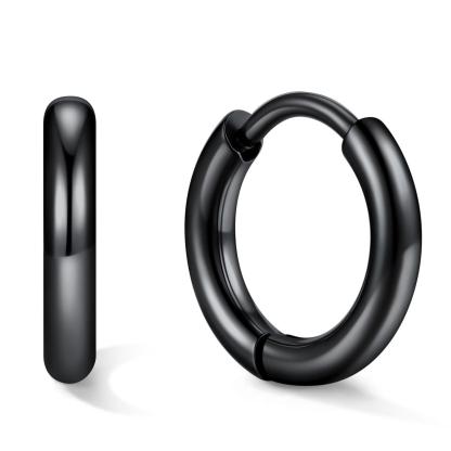 Stainless Steel Black Hoop Earrings for Men