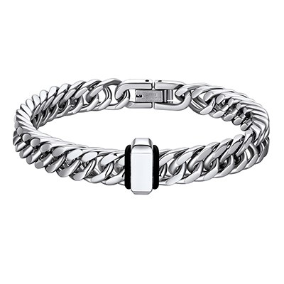 Engravable Stainless Steel Beaded Bracelet for Men