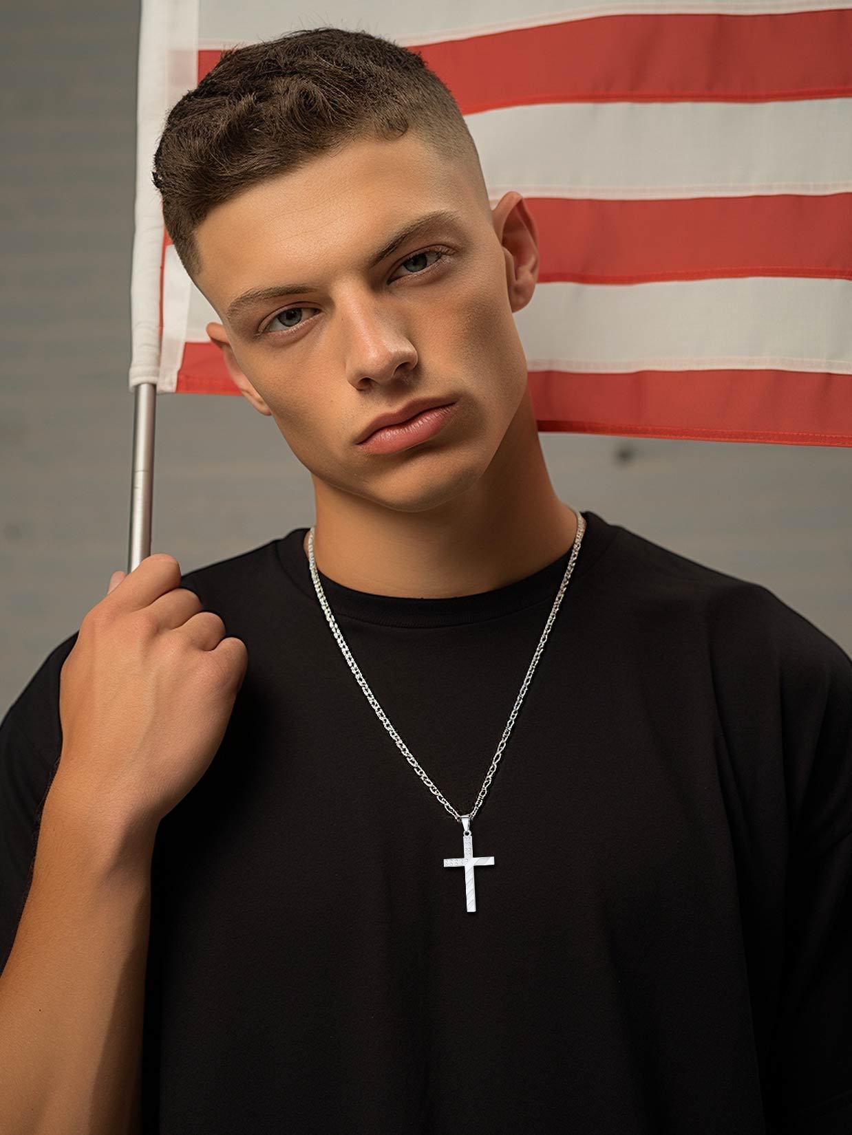 Engraved Zircon American Flag Eagle Pendant Dog Tag for Men