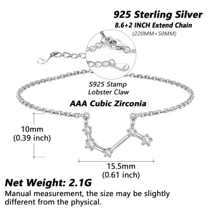 Adjustable Zodiac Cubic Zirconia Horoscope Chain Anklet Details: Dimensions, Hypoallergenic, Lobster-Claw-Clasps