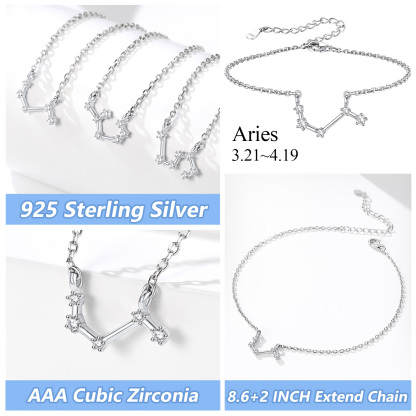 Adjustable Zodiac Cubic Zirconia Horoscope Chain Anklet Details: Dimensions, Hypoallergenic, Lobster-Claw-Clasps