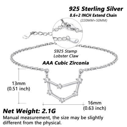 Adjustable Zodiac Cubic Zirconia Horoscope Chain Anklet Details: Dimensions, Hypoallergenic, Lobster-Claw-Clasps