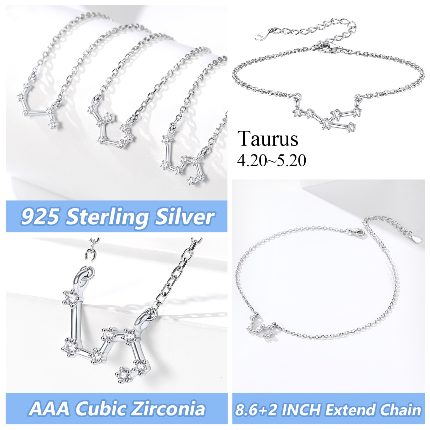Adjustable Zodiac Cubic Zirconia Horoscope Chain Anklet Details: Dimensions, Hypoallergenic, Lobster-Claw-Clasps