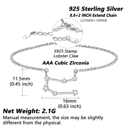 Adjustable Zodiac Cubic Zirconia Horoscope Chain Anklet Details: Dimensions, Hypoallergenic, Lobster-Claw-Clasps