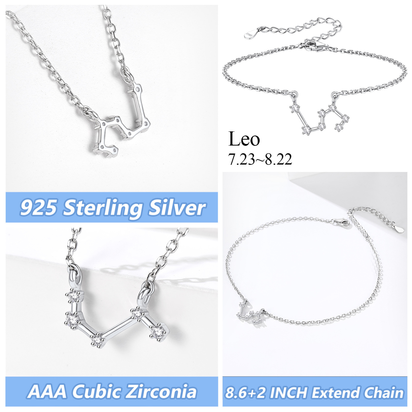 Adjustable Zodiac Cubic Zirconia Horoscope Chain Anklet Details: Dimensions, Hypoallergenic, Lobster-Claw-Clasps