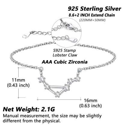 Adjustable Zodiac Cubic Zirconia Horoscope Chain Anklet Details: Dimensions, Hypoallergenic, Lobster-Claw-Clasps