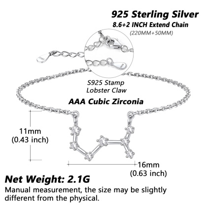 Adjustable Zodiac Cubic Zirconia Horoscope Chain Anklet Details: Dimensions, Hypoallergenic, Lobster-Claw-Clasps