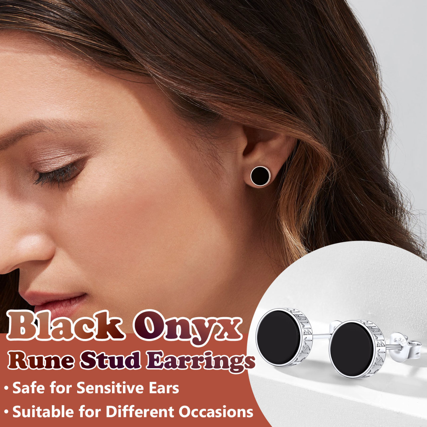 Black Onyx Stud Earrings for Men