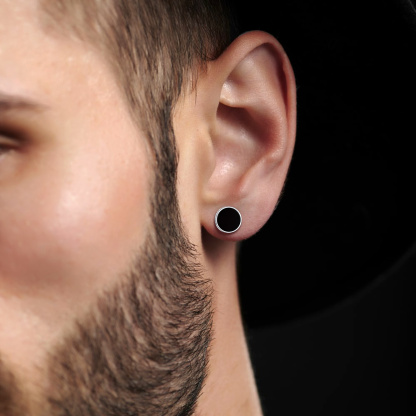 Black Onyx Stud Earrings for Men
