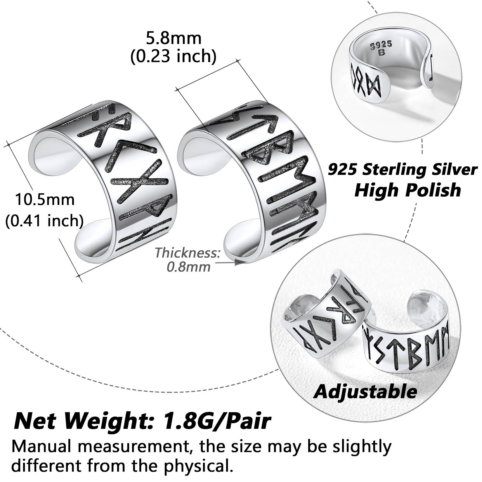 Silver Viking Runes Ear Cuff For Men