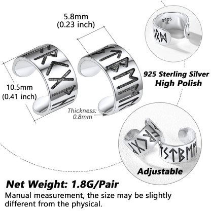 Silver Viking Runes Ear Cuff For Men