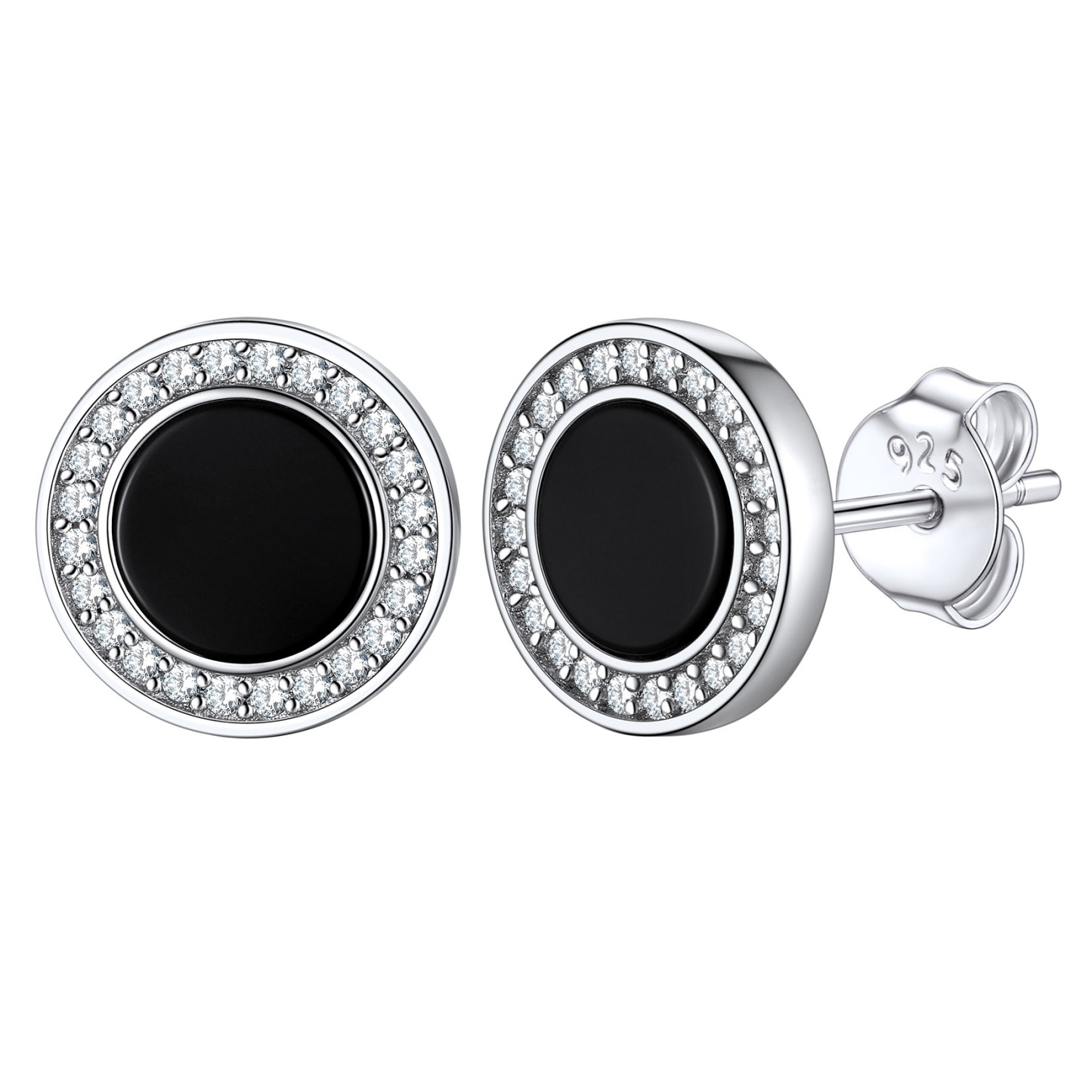 Sterling Silver 6mm Black Agate & Zircon Stud Earrings