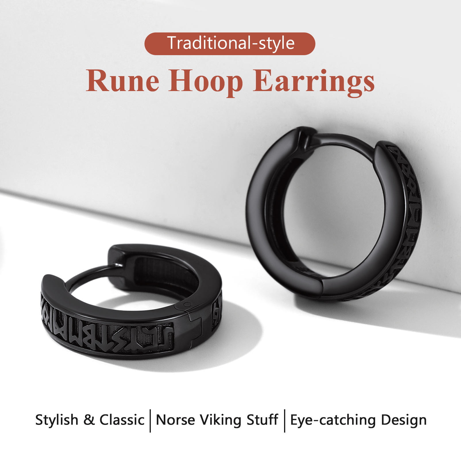 Viking Runes Huggie Earrings For Men