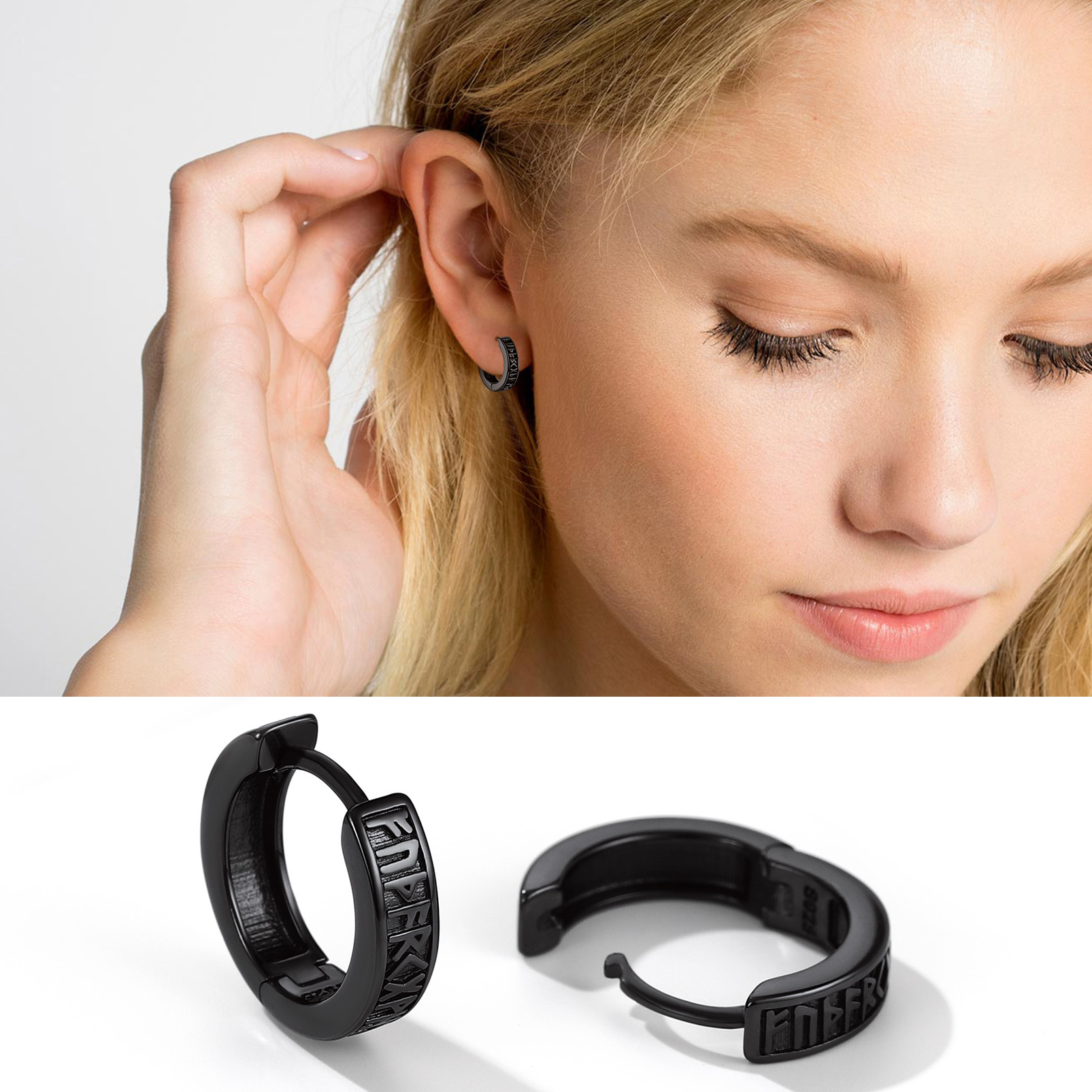 Viking Runes Huggie Earrings For Men