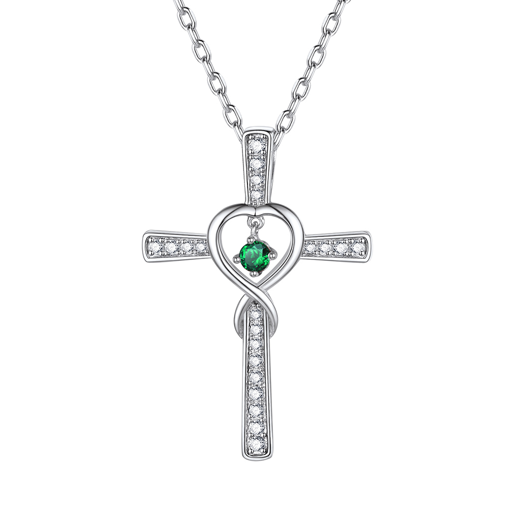 Birthstone Infinity Cross Pendant Necklace for Women May