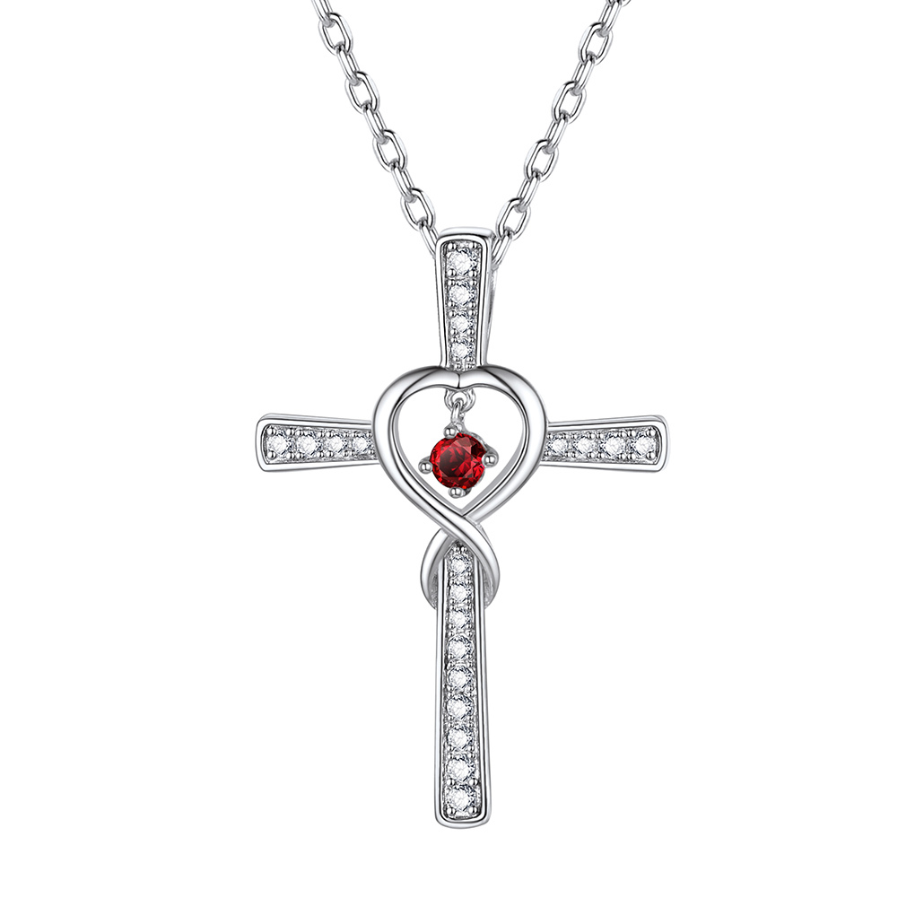 Birthstone Infinity Cross Pendant Necklace for Women Jan