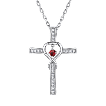 Birthstone Infinity Cross Pendant Necklace for Women Jan
