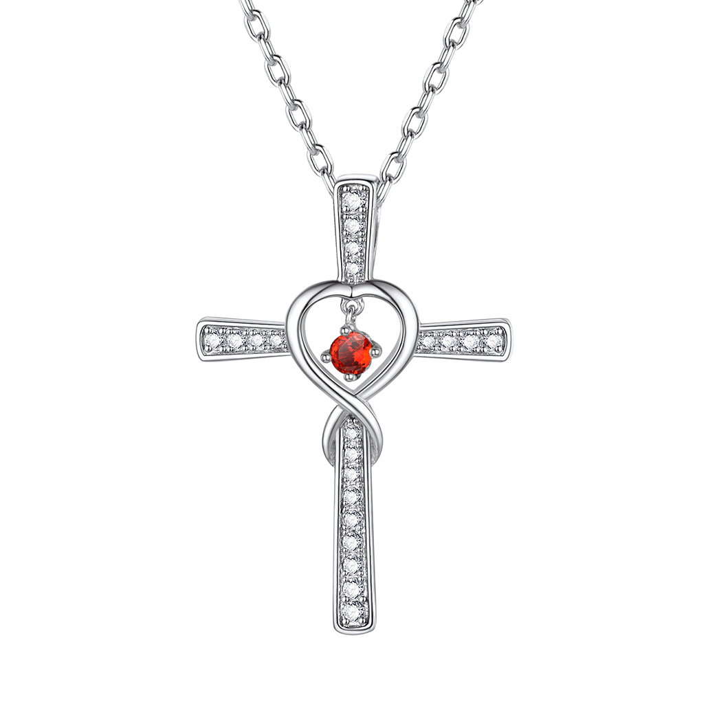 Birthstone Infinity Cross Pendant Necklace for Women Jul
