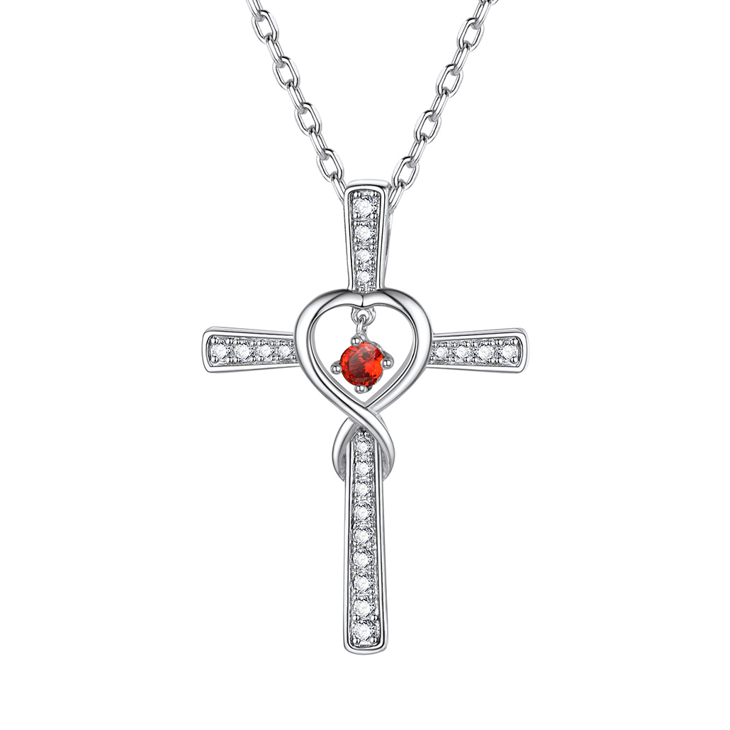 Birthstone Infinity Cross Pendant Necklace for Women Jul