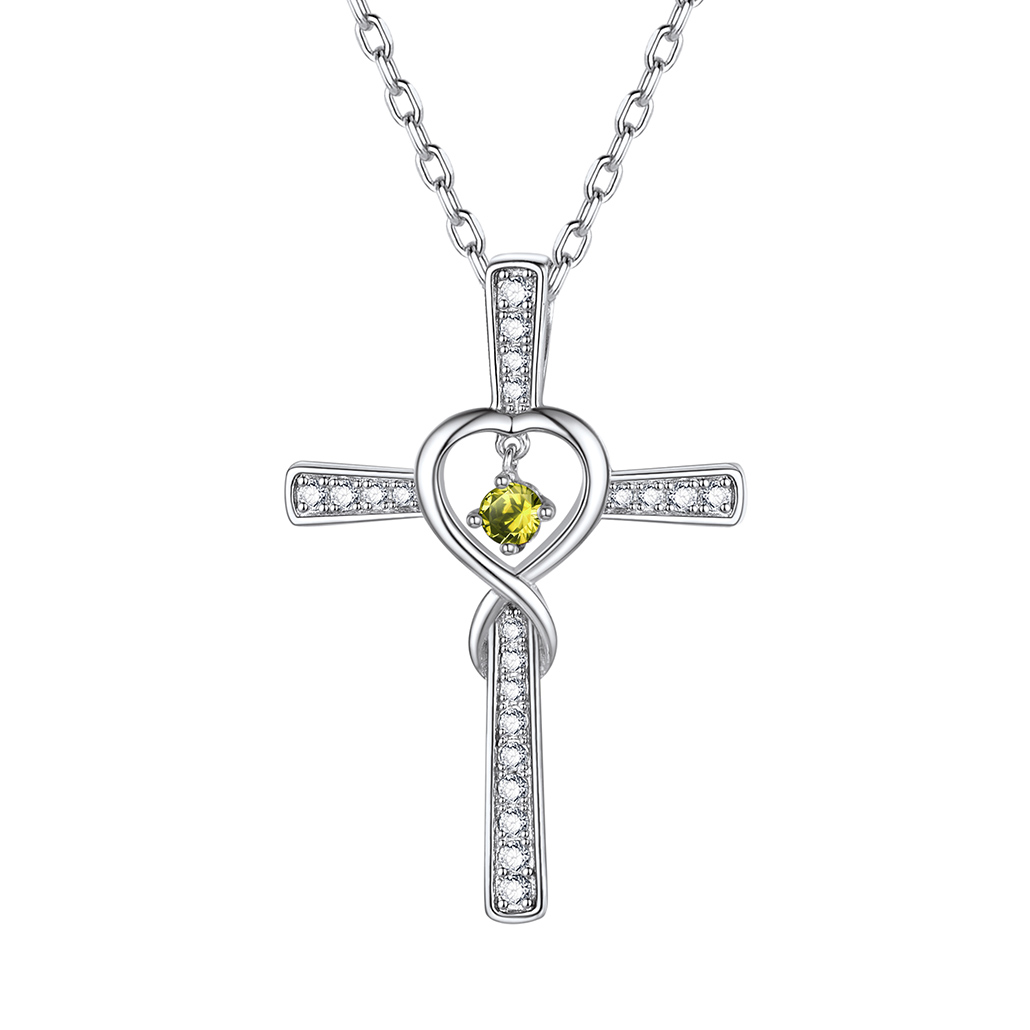 Birthstone Infinity Cross Pendant Necklace for Women Aug
