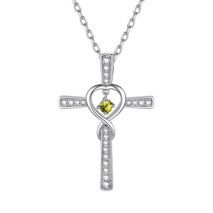 Birthstone Infinity Cross Pendant Necklace for Women Aug