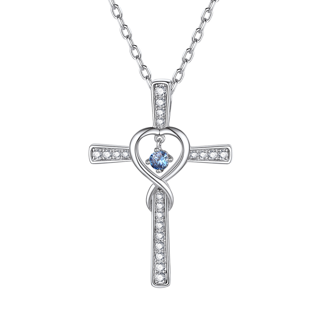 Birthstone Infinity Cross Pendant Necklace for Women Sep